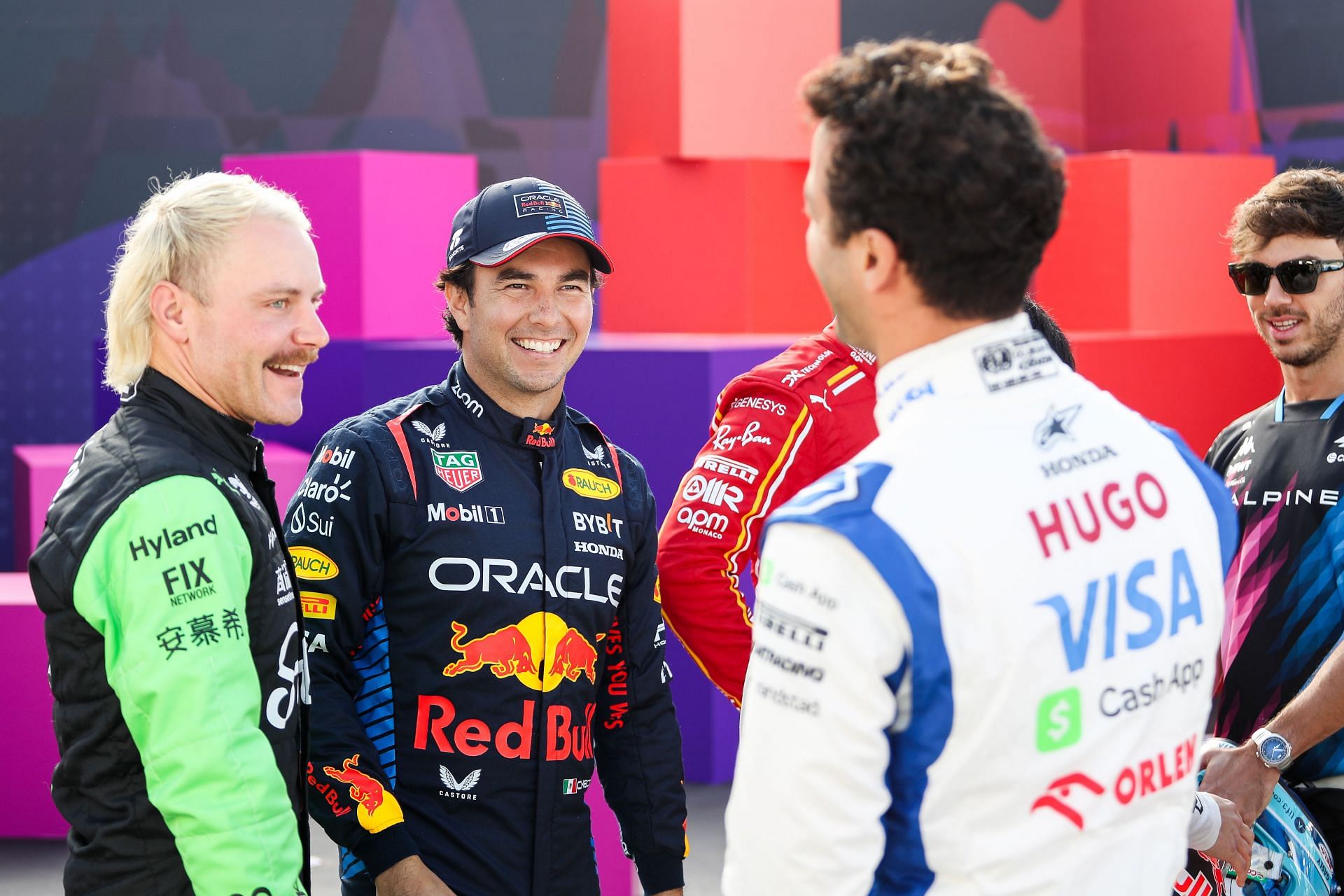 (L-R) Valtteri Bottas, Sergio Perez, Daniel Ricciardo, and Pierre Gasly during F1 Testing at Bahrain. Source: Getty